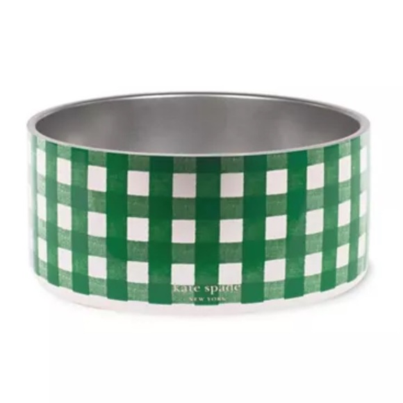 Kate Spade Large Stainless Steel Dog Bowl - Green Gingham Pet Bowl NEW - Picture 2 of 7